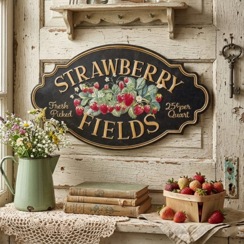 Targa vintage Strawberry, Atelier Bologna, Clayre & eef, Blanc mariclò, Shabby Chic, Luxury