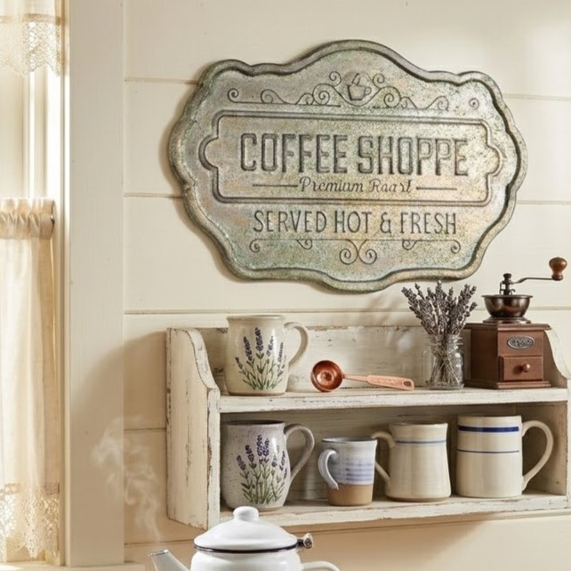 Targa metallo Coffee Shoppe Atelier Bologna, Isabelle Rose, Blanc mariclò, Made in Italy, Luxury, Country Chic