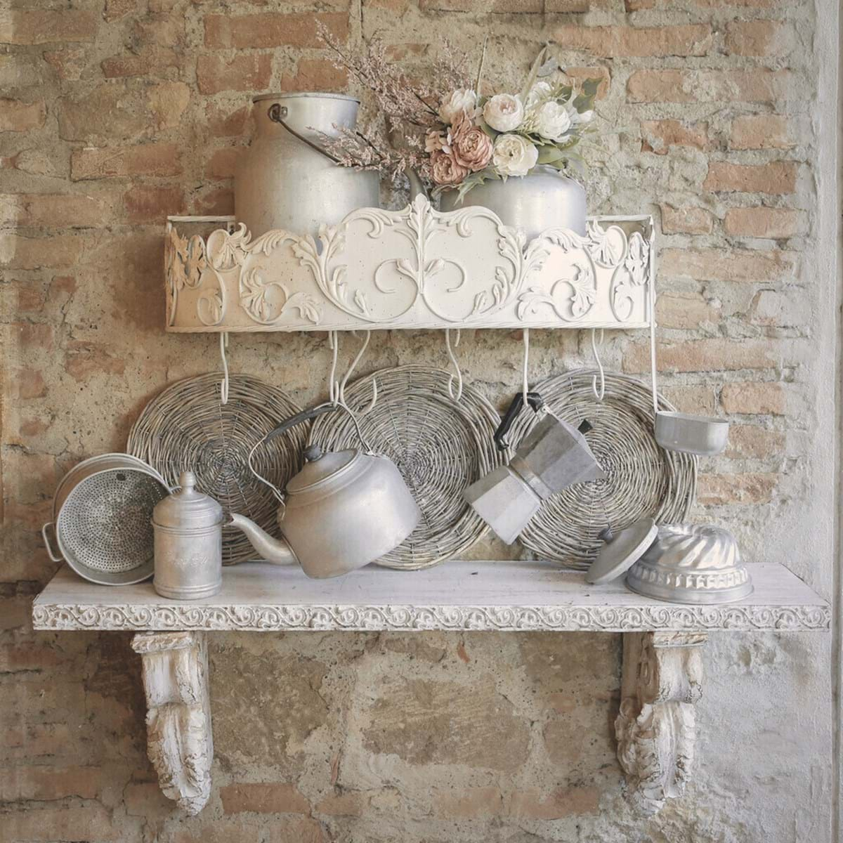 Mensola porta tazze stile shabby chic - Colore: Bianco - Larghezza