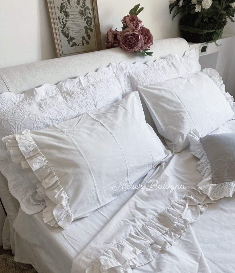 Italian Bed Linen Natural Color – Completo Letto Matrimoniale 100% Cotone Made In Italy – Bianco