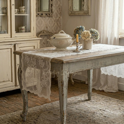 Runner in pizzo Atelier Bologna, Made in Italy, Romantic, Luxury, Blanc Mariclò