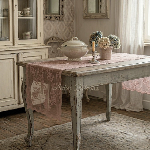 Runner in pizzo Atelier Bologna, Made in Italy, Romantic, Luxury, Blanc Mariclò