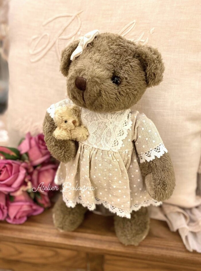Orsetta di peluche con abito Vintage cm 36h - immagine 2