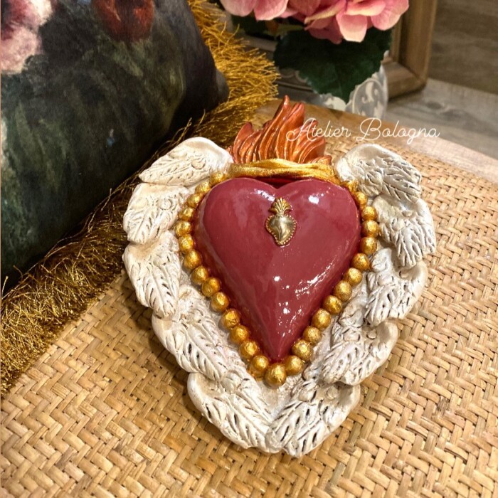 Cuore votivo in ceramica, atelier bologna, made in italy