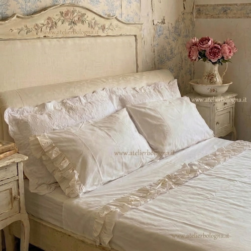Completo letto con rouche Avorio, Atelier Bologna, Made in Italy, Blanc Mariclò, Luxury