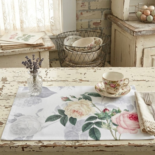 Tovaglietta roses, Atelier Bologna, Made in Italy, Blanc mariclò, Luxury