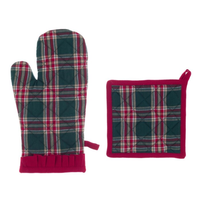 Set guanto e presina in Tartan
