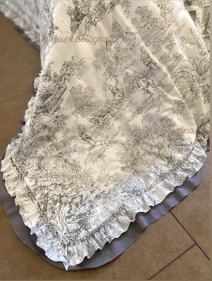 Trapuntino matrimoniale Toile de Jouy 120gsm, Grigio - immagine 7