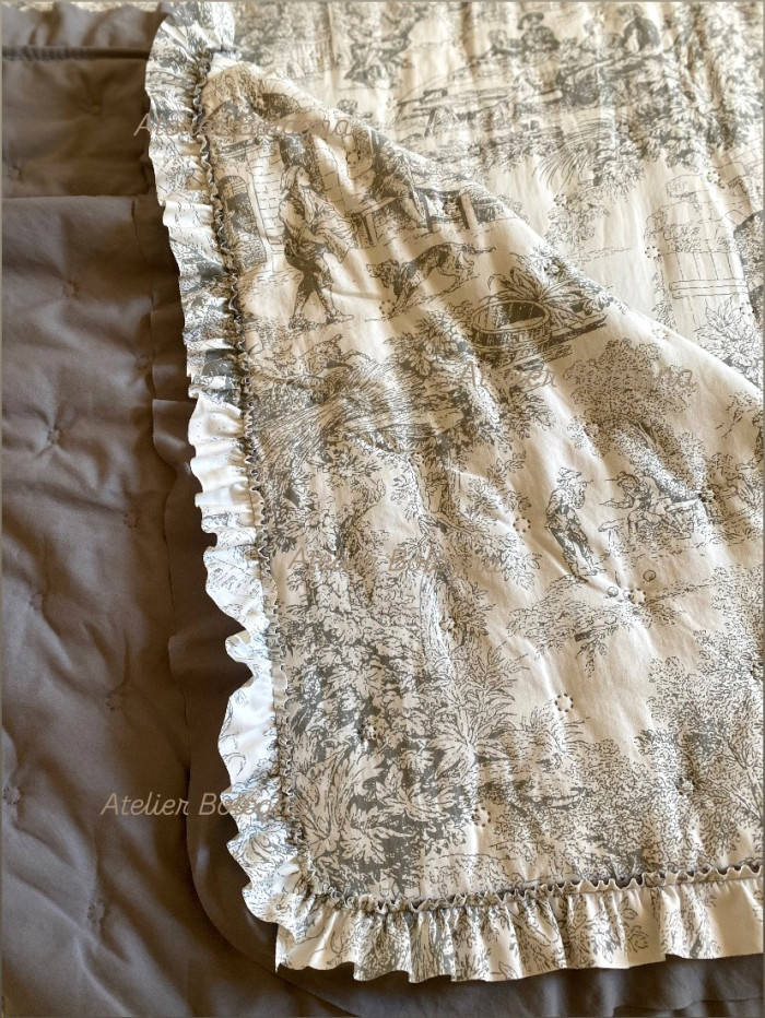 Trapuntino matrimoniale Toile de Jouy 120gsm, Grigio - immagine 9