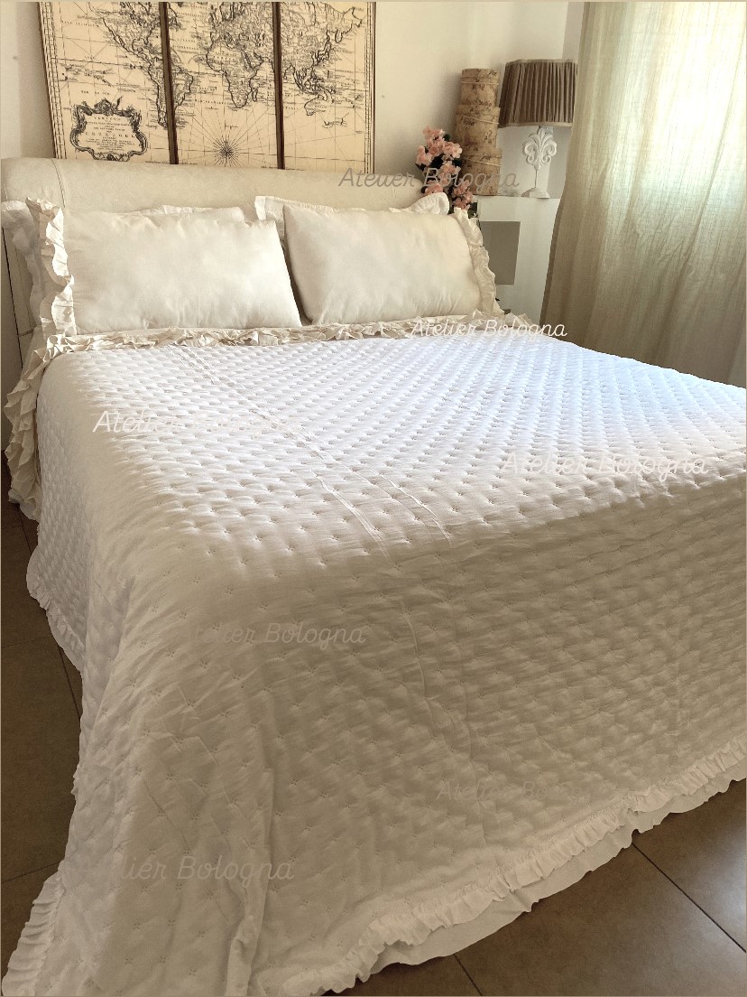 Trapuntino matrimoniale c/volant 120gsm, Bianco - immagine 2