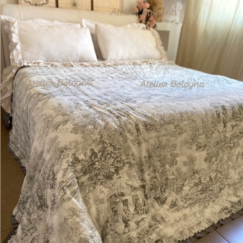 Trapuntino Toile de Jouy, Atelier Bologna, Shabby Chic, Blanc Mariclò
