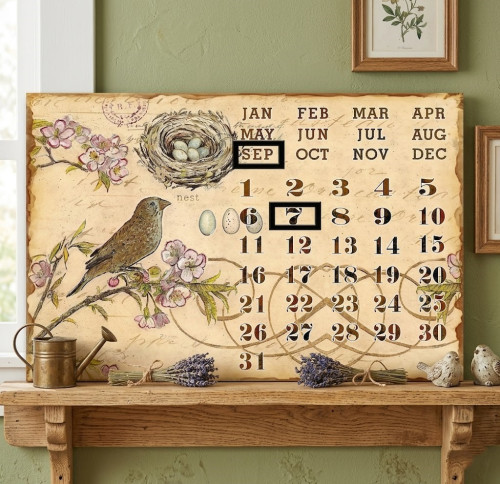 Calendario magnetico uccellino, Atelier Bologna, Isabelle Rose, Blanc mariclò, Made in Italy, Luxury, Country Chic