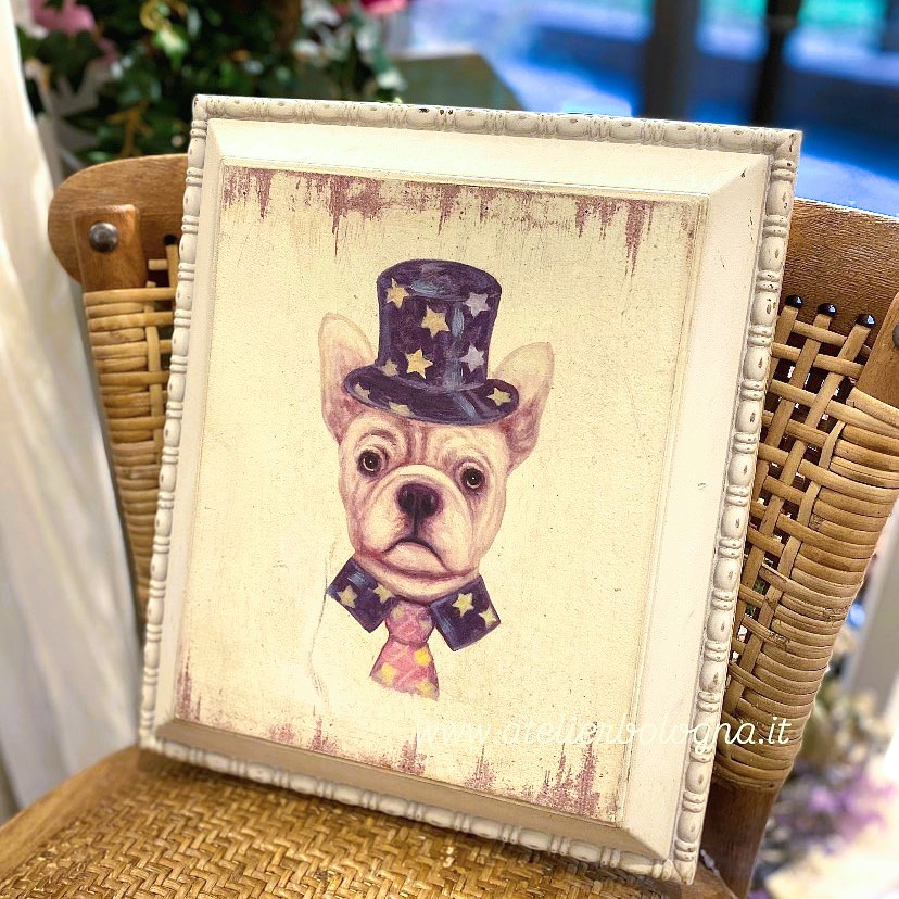 quadro bulldog francese legno shabby chic atelier bologna