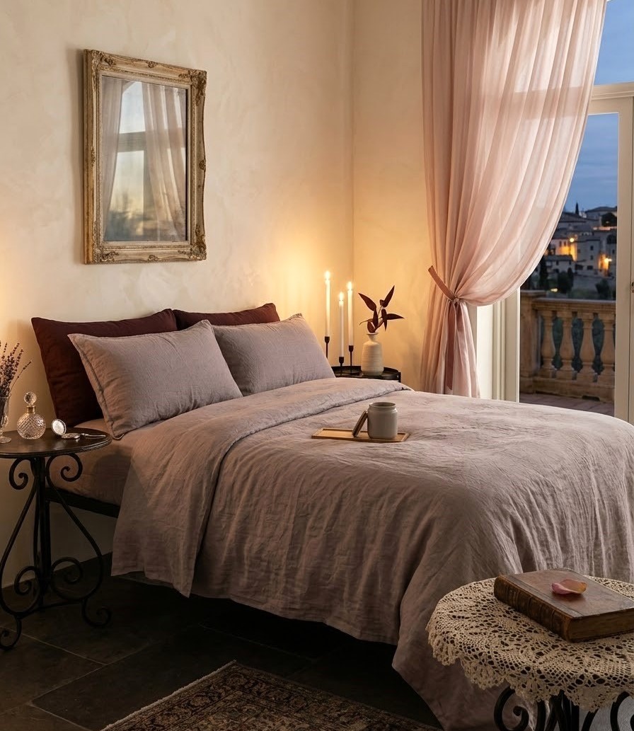 Completo letto Boreale Cotone e Lino, Atelier Bologna, Opificio dei Sogni, Made in Italy, Blanc Mariclò, Feelum Home Linen, Italy, Luxury