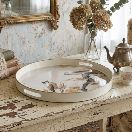 Vassoio rotondo uccellino, Atelier Bologna, Shabby Chic, Luxury