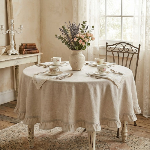 Tovaglia rotonda Atelier Bologna, Made in Italy, Blanc Mariclò, Luxury