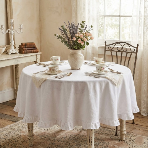 Tovaglia rotonda Atelier Bologna, Made in Italy, Blanc Mariclò, Luxury