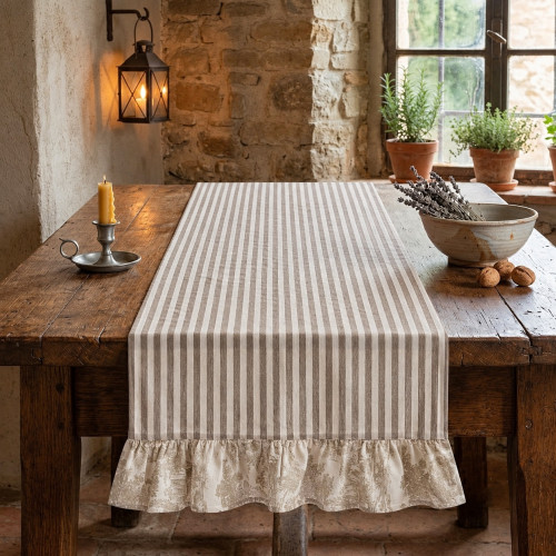 Runner a righe e toile de Jouy Blanc mariclò, Atelier Bologna