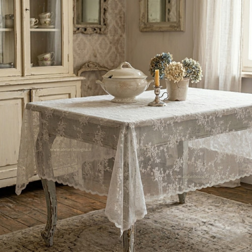 Tovaglia in pizzo, Atelier Bologna, made in Italy, Blanc mariclò, Luxury