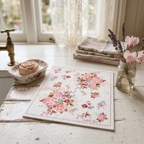 SPUGNA BIODEGRADABILE ISABELLE ROSE, aTELIER BOLOGNA, SHABBY CHIC, BLANC MARICLO, MADE IN ITALY, LUXURY