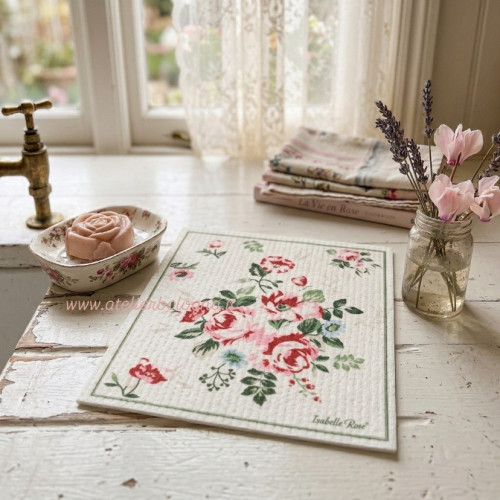 SPUGNA BIODEGRADABILE ISABELLE ROSE, aTELIER BOLOGNA, SHABBY CHIC, BLANC MARICLO, MADE IN ITALY, LUXURY