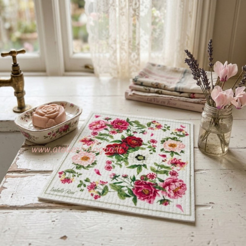 SPUGNA BIODEGRADABILE ISABELLE ROSE, aTELIER BOLOGNA, SHABBY CHIC, BLANC MARICLO, MADE IN ITALY, LUXURY