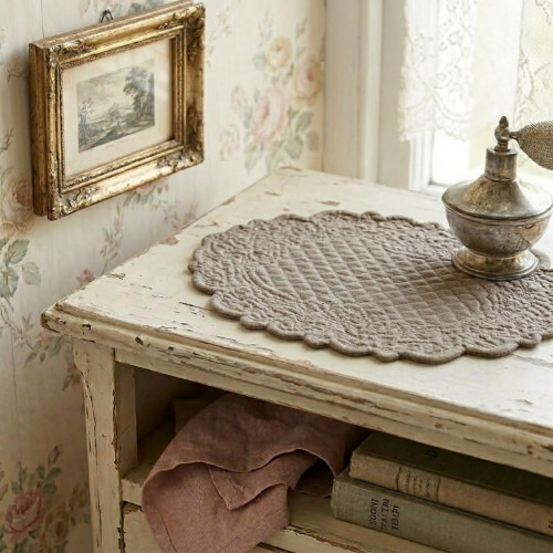 Tovaglietta boutis Atelier Bologna, Made in Italy, Luxury, Blanc mariclò, Nuvole di Stoffa