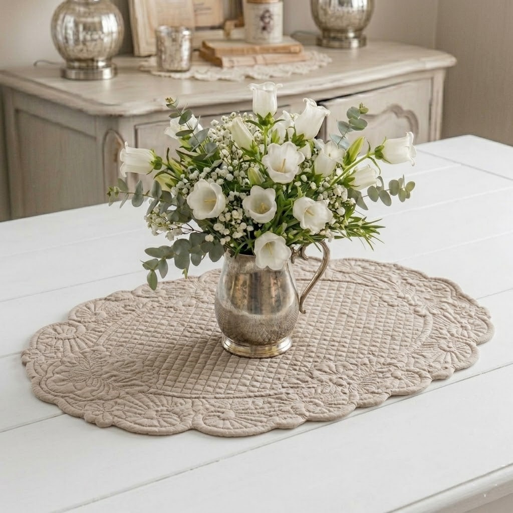 Centrotavola boutis Atelier Bologna, Made in Italy, Luxury, Blanc mariclò, Nuvole di Stoffa