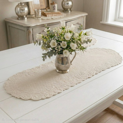 Centrotavola boutis Atelier Bologna, Made in Italy, Luxury, Blanc mariclò, Nuvole di Stoffa