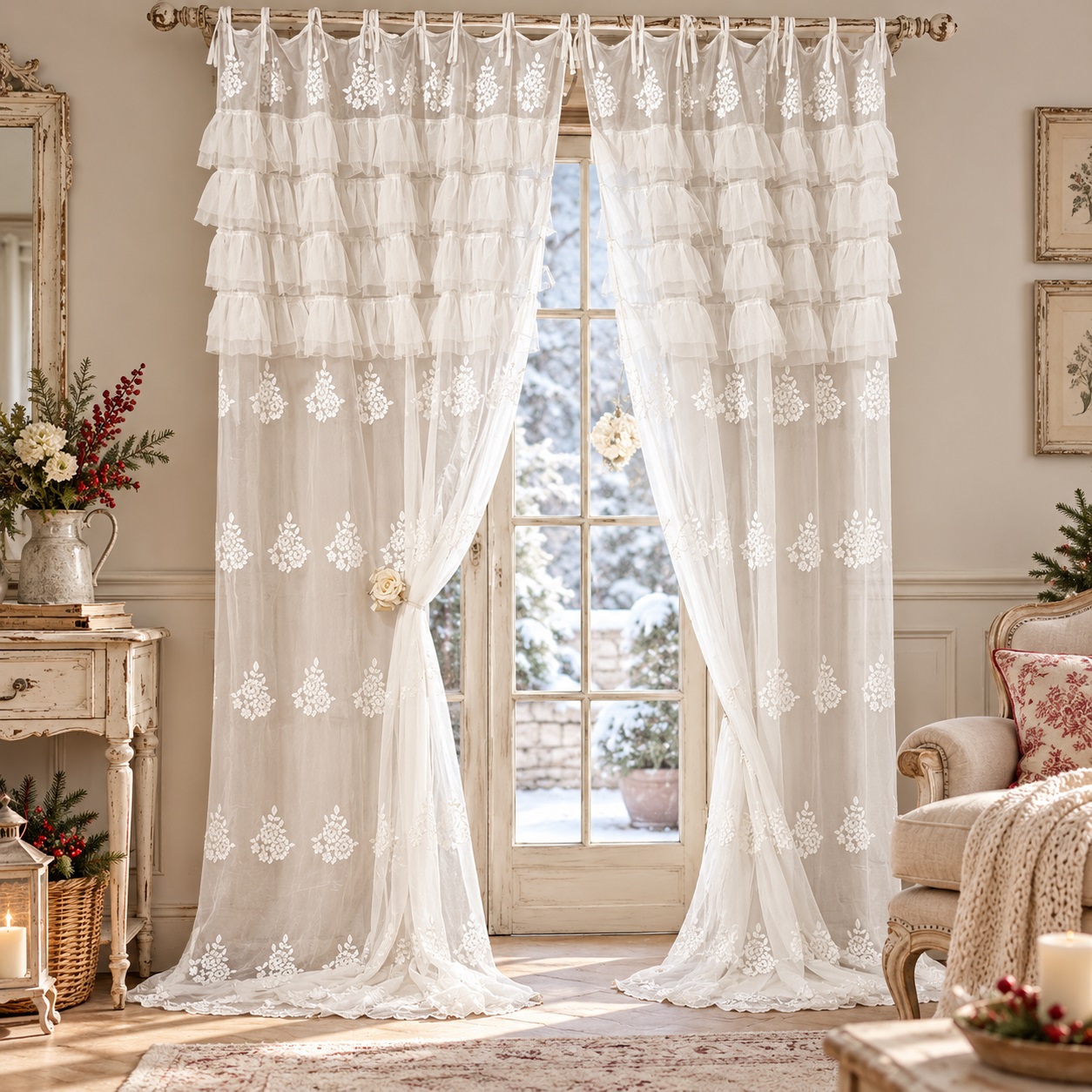 Set 2 tende pizzo cm140x290 Avorio