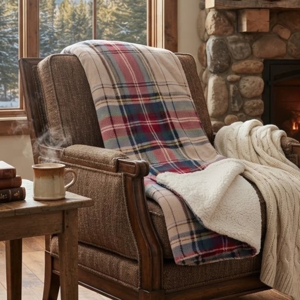 Plaid scozzese cm 140x170 con sherpa