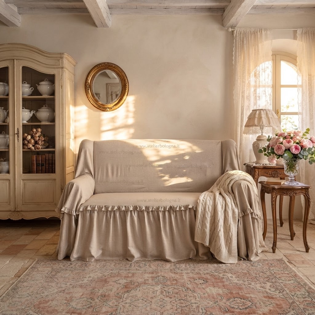 Copridivano con gala cm 160x280 Naturale - immagine 3