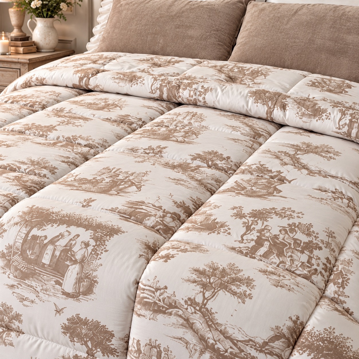 Trapunta matrimoniale Toile de Jouy con 2 copriguanciali - immagine 2